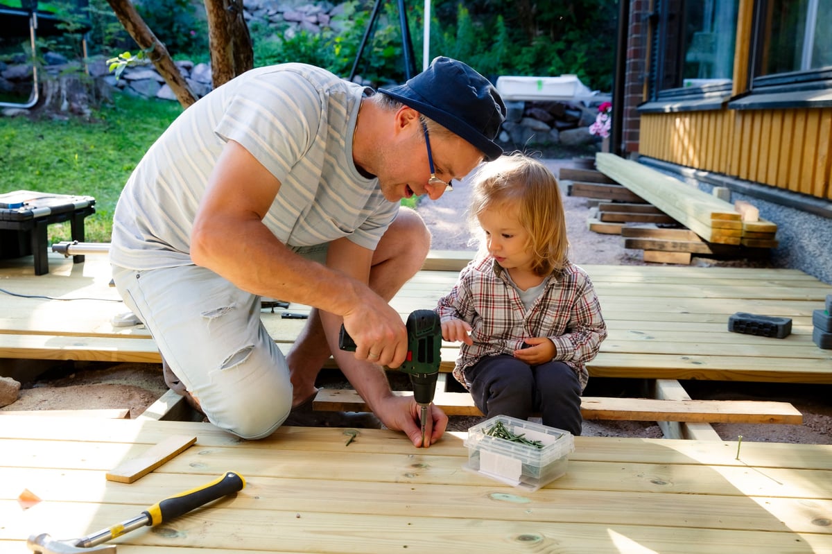 Family designing their deck together